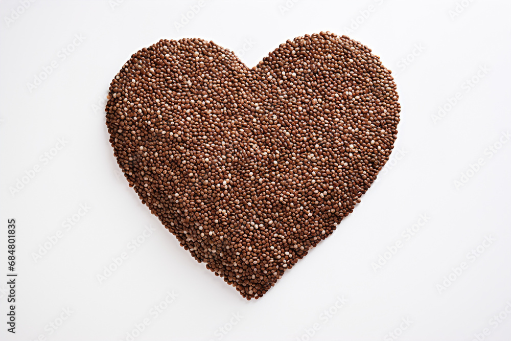 Concept of various chia seeds forming a heart shape.
