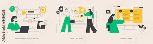 Media content campaign abstract concept vector illustrations.
