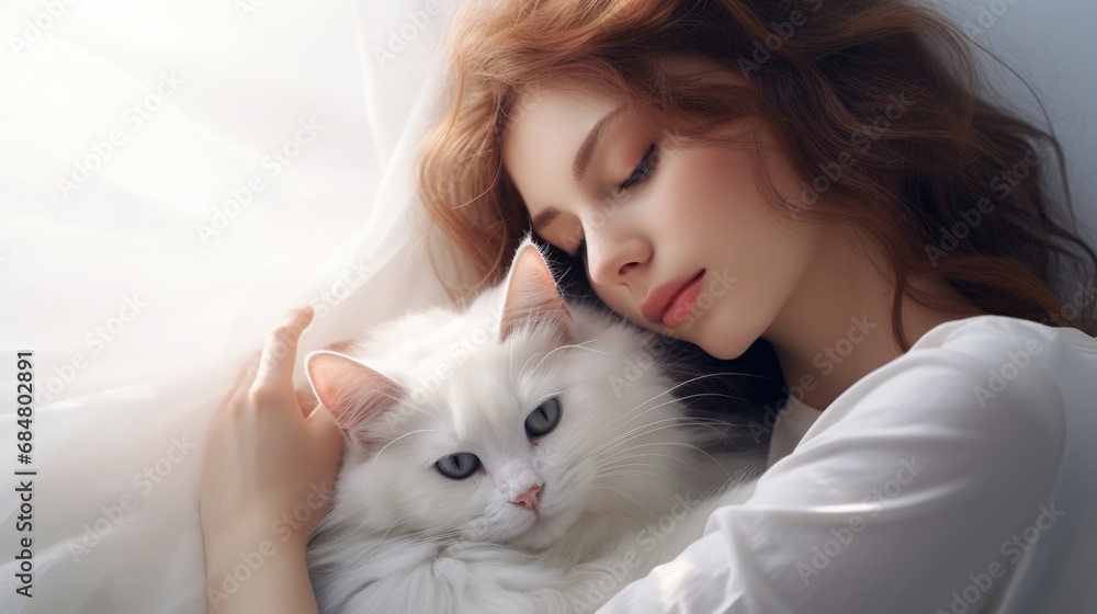 portrait of young woman holding cat,indoor shoot female hugging her pet portrait of young woman holding cat,indoor shoot female hugging her pet