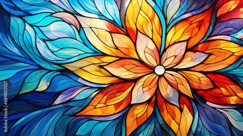 Stained glass window background with colorful Flower abstract.