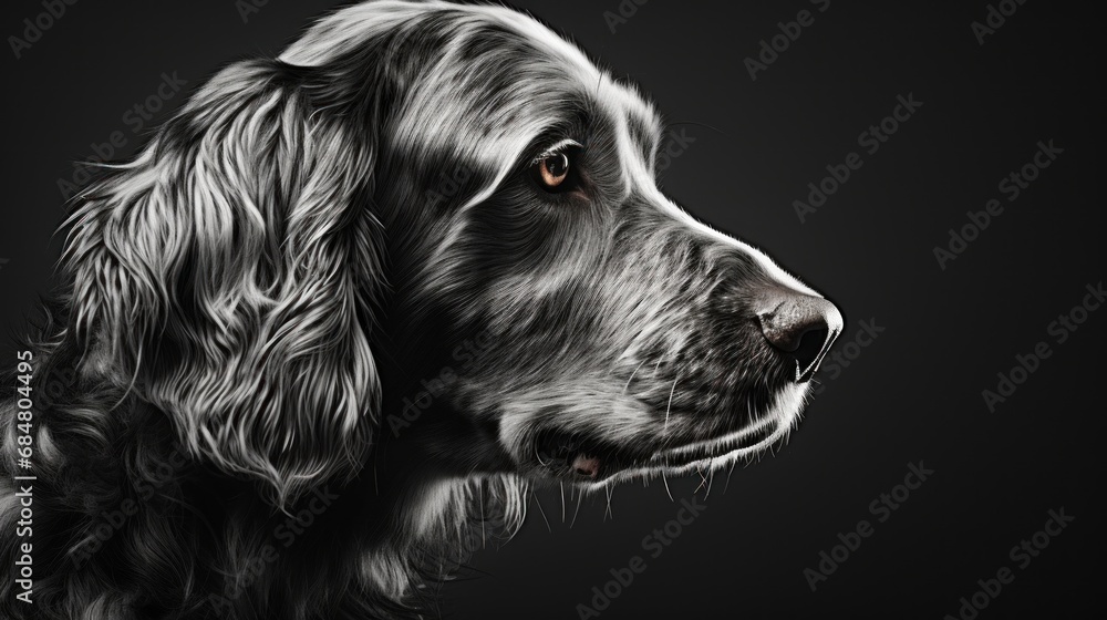 a close up of a dog's face on a black background with a black background and a white border. a close up of a dog's face on a black background with a black background and a white border.