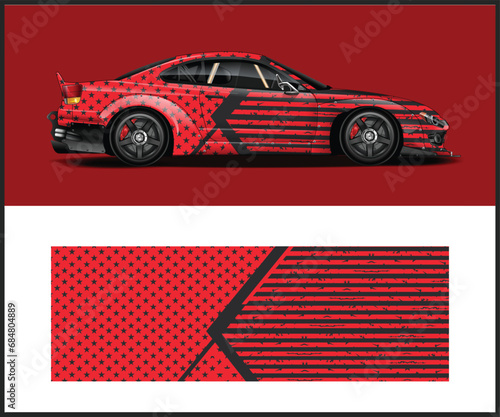 Racing car wrap design vector. Graphic abstract stripe racing background kit designs for wrap vehicle