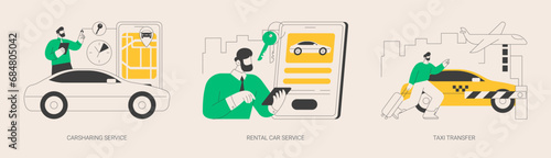 Passenger transportation services abstract concept vector illustrations.