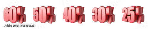 25, 30, 40, 50, 60 Red percent signs 3D