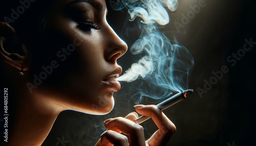 Cannabis smoke inhalation - woman with marijuana weed joint