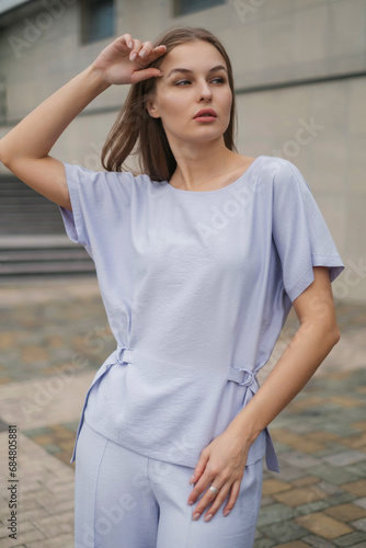 female in lavender color dress outdoors © Евгений Гвоздев