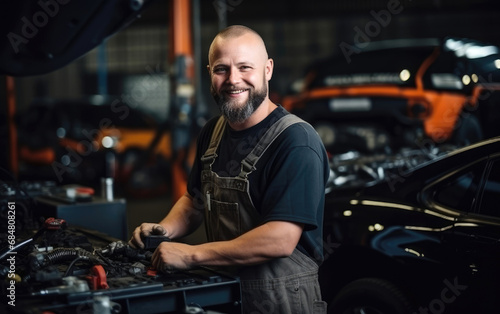 Skilled auto mechanic at his own workshop © piai