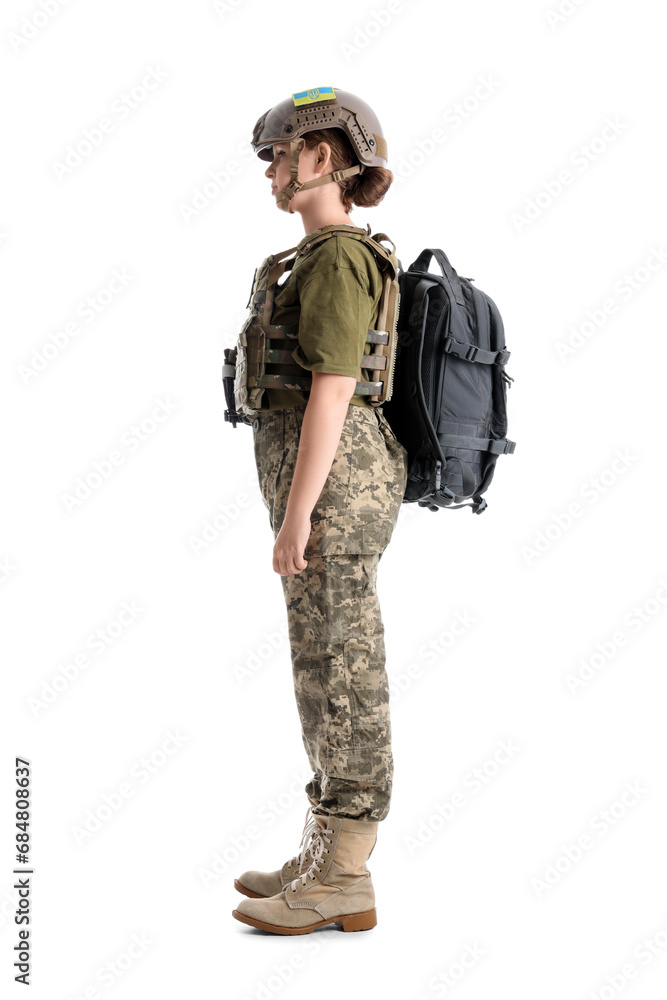 Young female soldier isolated on white Young female soldier isolated on white