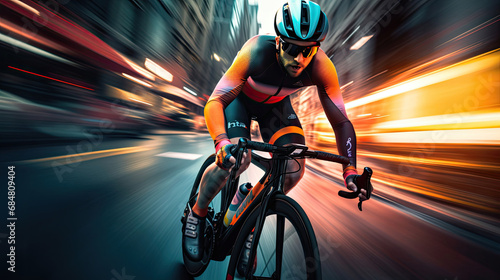 Cyclist sprinting with determination bright road colors focused intensity