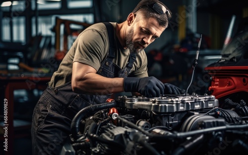 Skilled auto mechanic at his own workshop