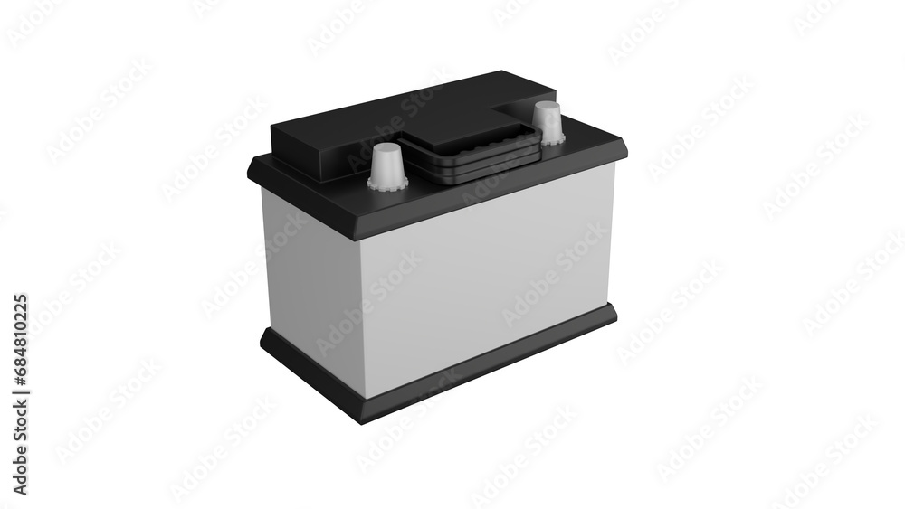 White black car battery or accumulator isolated on transparent and white background. Car concept. 3D render - obrazy, fototapety, plakaty 