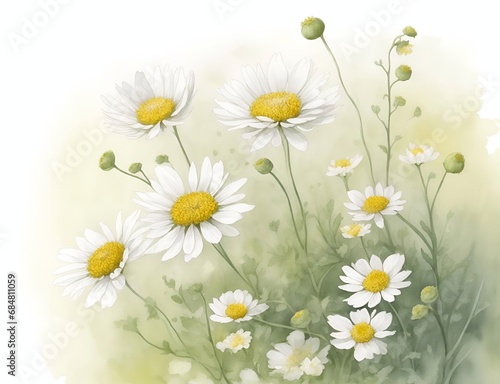 Camomile daisy flowers. AI generated illustration © vector_master