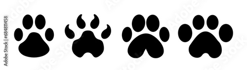 Paw print icons set. Dog paw. Cat paw. vector illustration