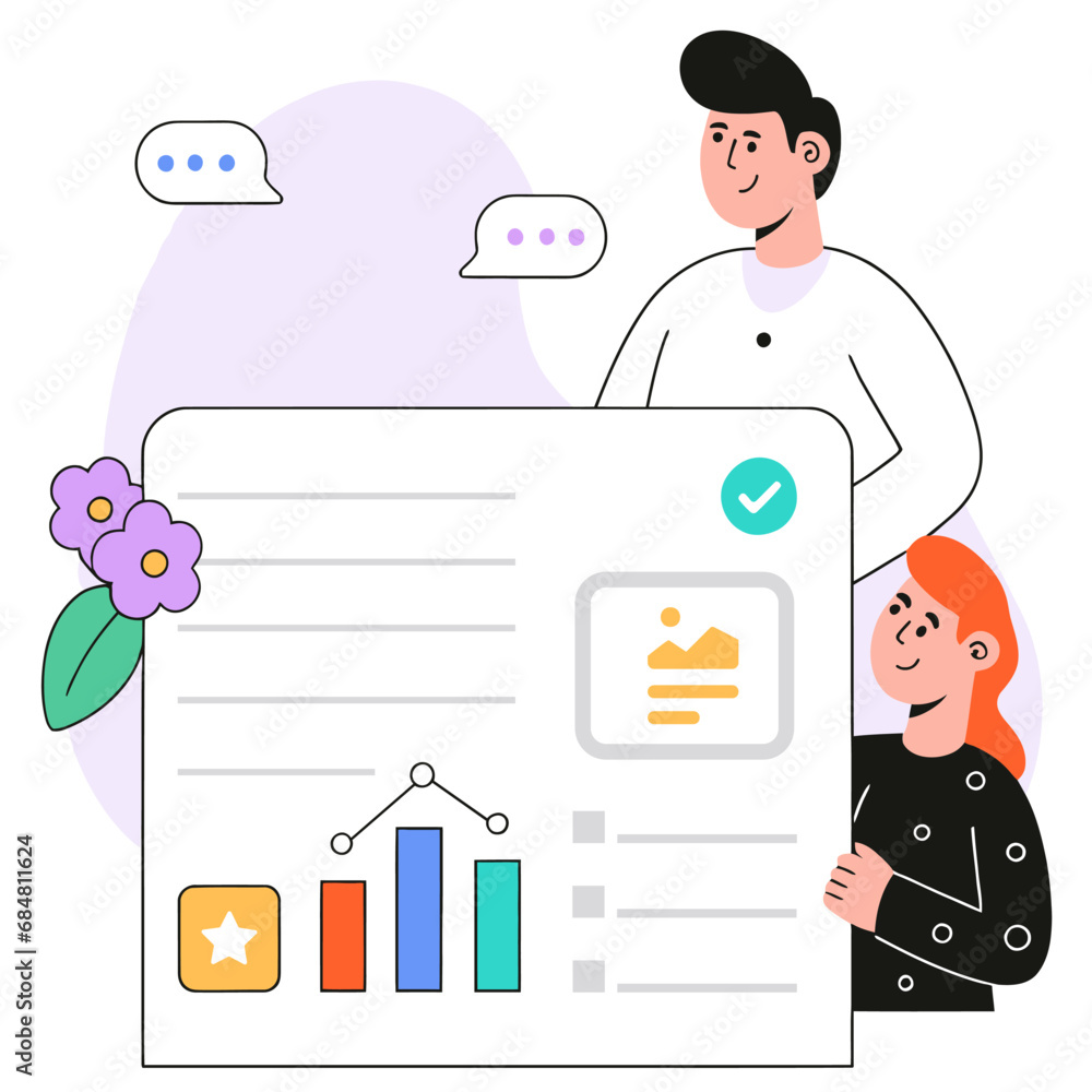 The development team presents a new application with chat bot and image generation, flat vector illustration. The development team presents a new application with chat bot and image generation, flat vector illustration.