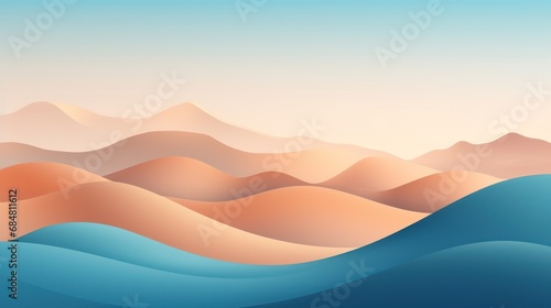  a blue and orange landscape with hills and a bird flying over the top of the mountain range in the distance.