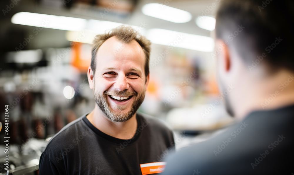 Fototapeta premium Candid, Friendly Conversation at a Small Town Hardware Store