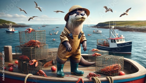 Otter Fishing on a Boat photo