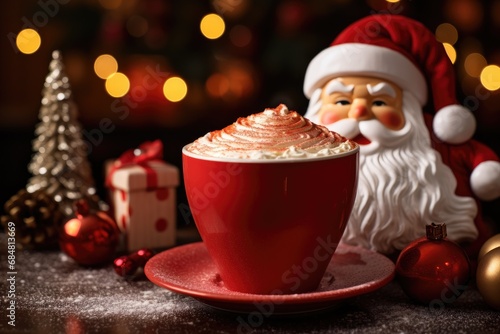 Santa Claus decoration for coffee. cappuccino with a picture. Christmas drink