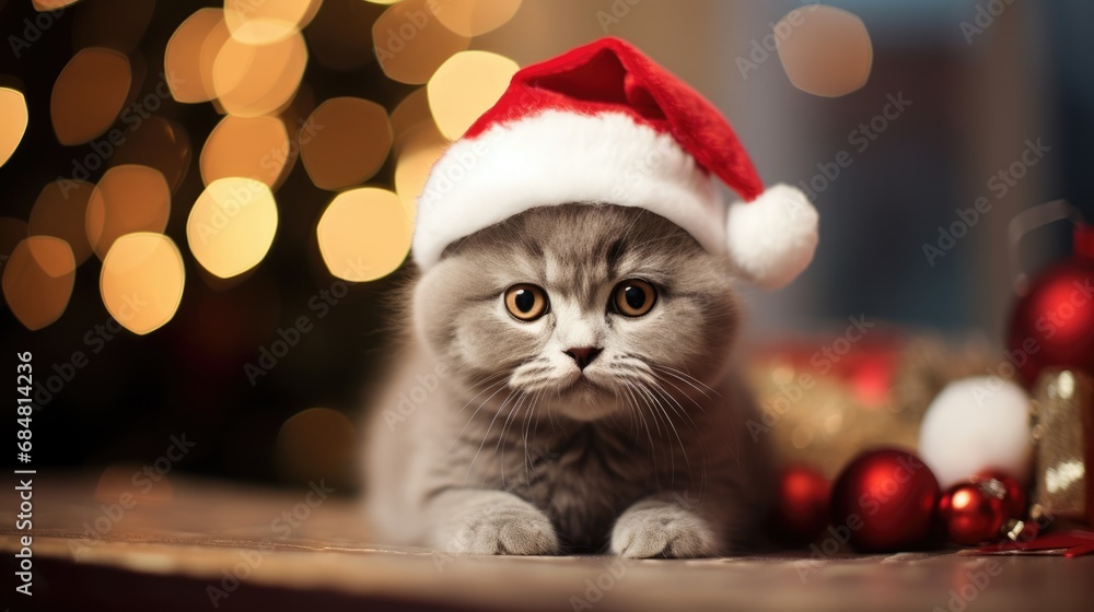 Kitten in a Christmas red Santa Claus hat. kitten in a santa hat. on a white background. Kitten in a Christmas red Santa Claus hat. kitten in a santa hat. on a white background.