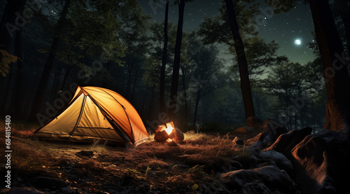 tent in the forest at night