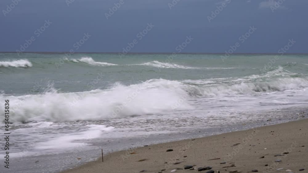 Stormy Aegean Sea Shore Waves Splashing Against the Coast, A vibrant seaside scene with strong winds Stormy Aegean Sea Shore Waves Splashing Against the Coast, A vibrant seaside scene with strong winds