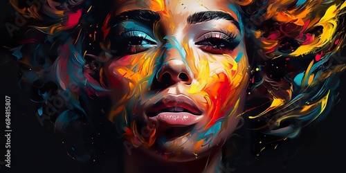A creative portrait of a person made entirely of vibrant, digital brush strokes, symbolizing digital artistry © EOL STUDIOS