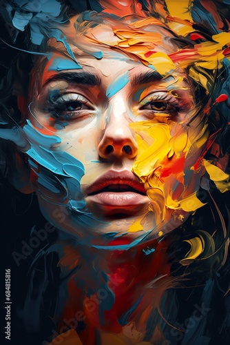 A creative portrait of a person made entirely of vibrant, digital brush strokes, symbolizing digital artistry © EOL STUDIOS