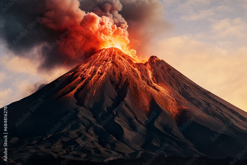 Volcano Erupting at Night. Generative Ai