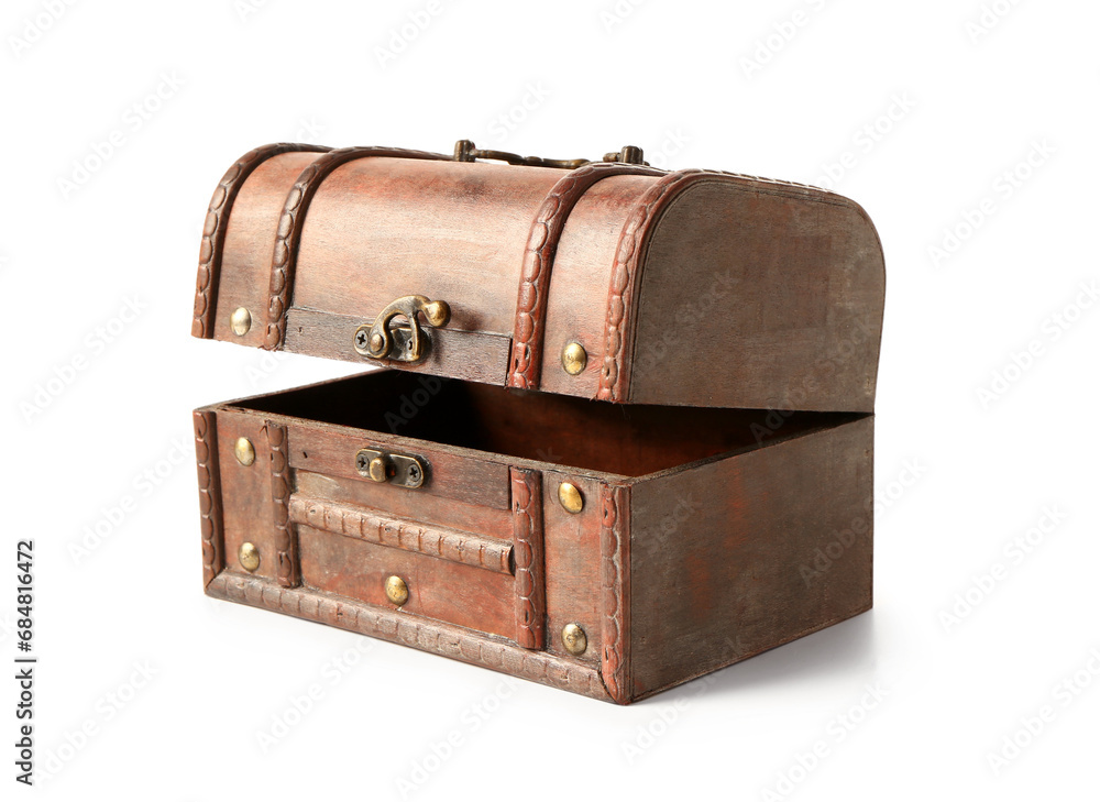 Empty old wooden chest isolated on white background Empty old wooden chest isolated on white background
