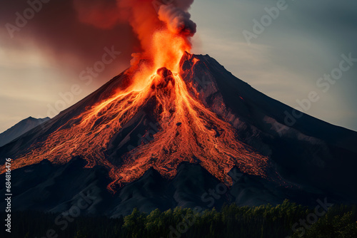 Volcano Erupting at Night. Generative Ai © Shades3d