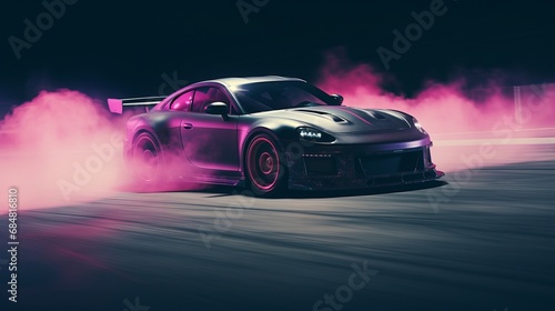 Sports Car Burnout and Drifting on the Racing Track with Smoke and Heat. High-Performance Thrills © David