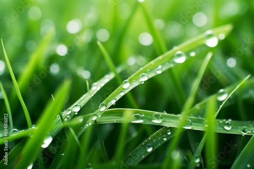 A background featuring natural green grass adorned with water droplets.