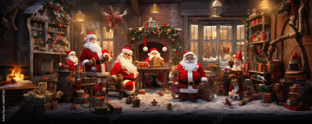 A realistic Santa Claus in the North Pole preparing christmas gift boxes. A realistic Santa Claus in the North Pole preparing christmas gift boxes.