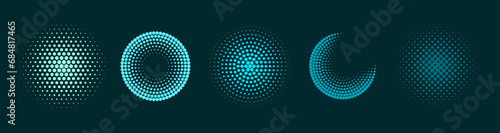 Set of halftone circles. Vector illustration.