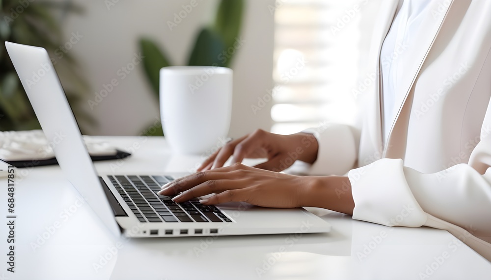 Close-up of a woman's hands typing on her computer keyboard Close-up of a woman's hands typing on her computer keyboard