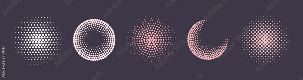Set of halftone circles. Vector illustration. - obrazy, fototapety, plakaty 