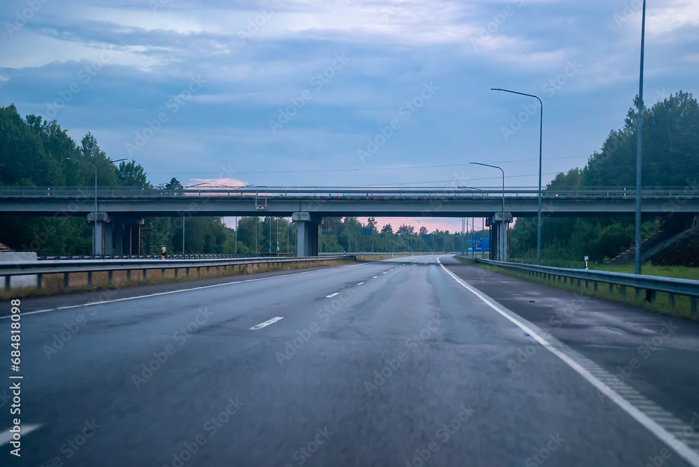 Highway in the forest after the rain. Highway in the forest after the rain.