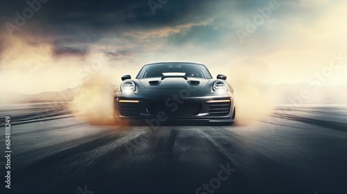 Sports Car Burnout and Drifting on the Racing Track with Smoke and Heat. High-Performance Thrills photo