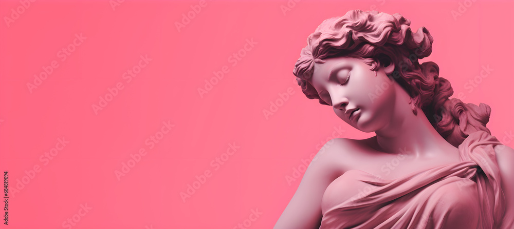 Beautiful woman statue on the pink background	