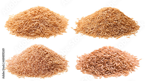 Set of brown rice piles, cut out photo