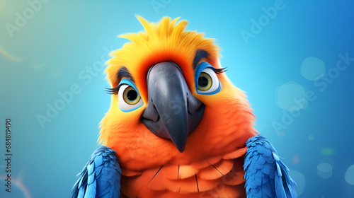 Young blue-orange macaw parrot  beautiful  bright  colorful  funny  with a large black beak