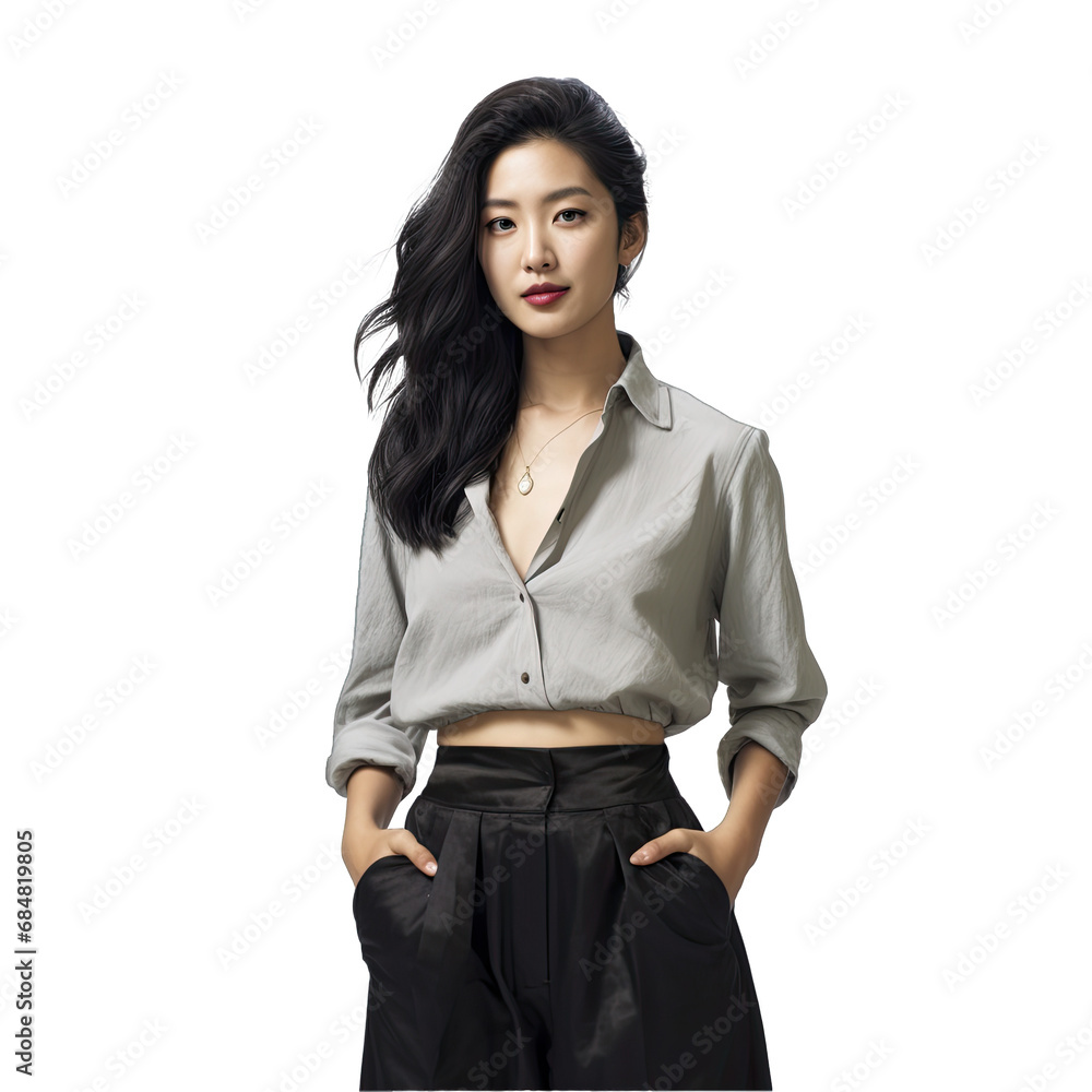 Fashionable Female Asian Model. Isolated on a Transparent Background. Cutout PNG. Fashionable Female Asian Model. Isolated on a Transparent Background. Cutout PNG.