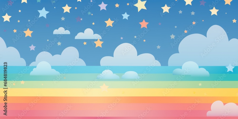 Colorful cheery rainbow star background wallpaper. Children's cartoon bedroom design. Abstract sky cloudscape. Colorful cheery rainbow star background wallpaper. Children's cartoon bedroom design. Abstract sky cloudscape.