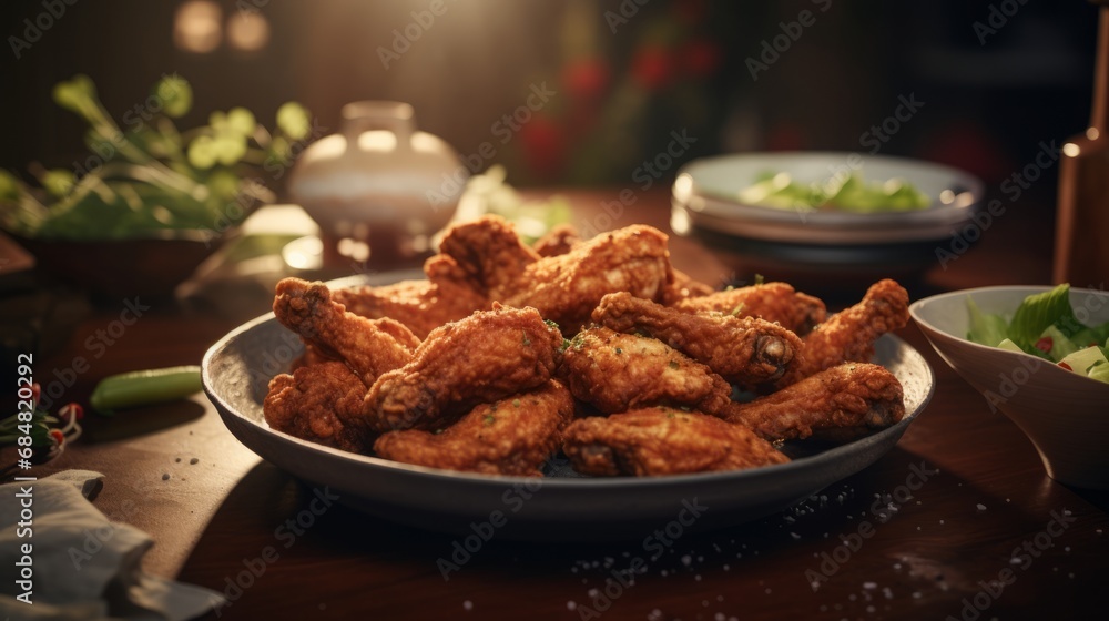 Fresh Hot Chicken Tenders or Wings in Takeaway Container, Ready to Serve Fresh Hot Chicken Tenders or Wings in Takeaway Container, Ready to Serve