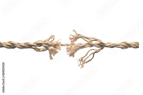 Frayed rope about to break concept for stress, problem, fragility or precarious business situation 