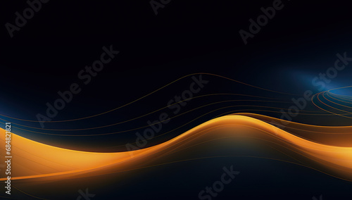 a gold golden wavy background, in the style of dark sky-blue and dark navy, luminous landscapes, modern and sleek, technological design, dark white and dark orange