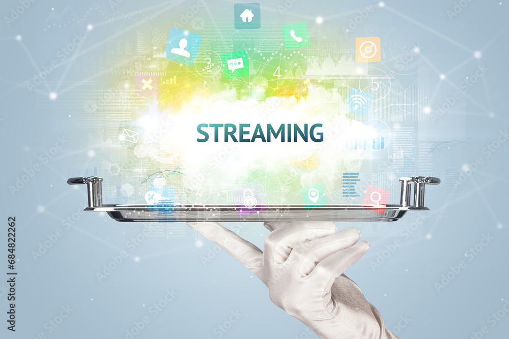 Waiter serving social networking concept concept Waiter serving social networking concept concept