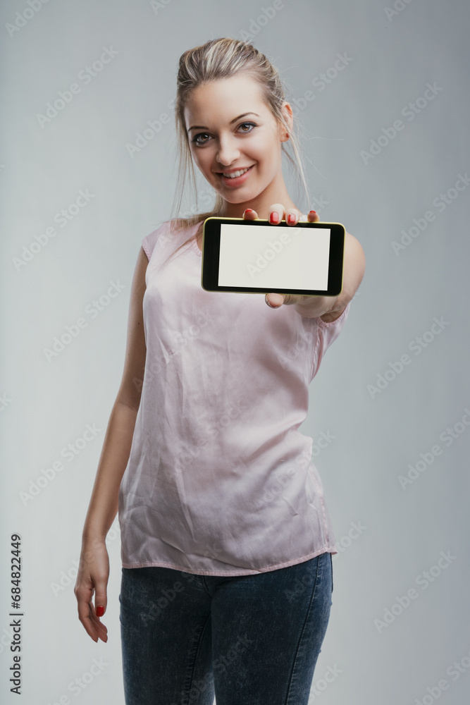 Cheerful tech presentation with phone Cheerful tech presentation with phone