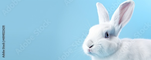 close up white rabbit wearing a bow tie whit solid background photo
