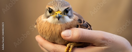 Common Kestrel Falco tinnunculus in the hands photo